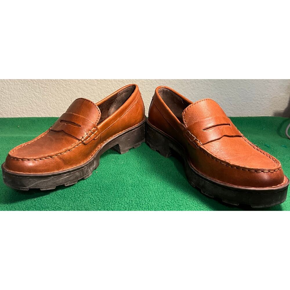 BORN Women's Sz 6M Carrera Plateform Shoes Penny Loafers Brown Leather Slip On - Picture 5 of 11
